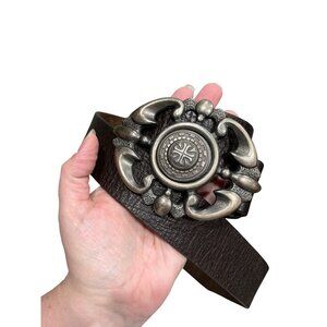 Shovelle Custom Brown Leather Belt With Vintage Metal Buckle Prong Closure